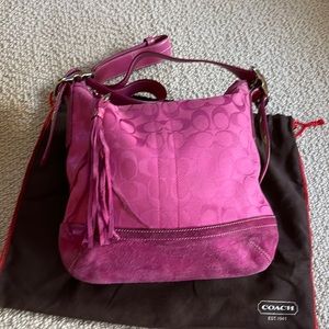 Coach Hot Pink Logo Fabric And Suede Zip Purse